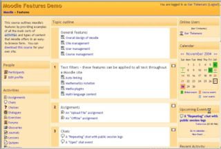 Screen cature of the Moodle Features Demo
